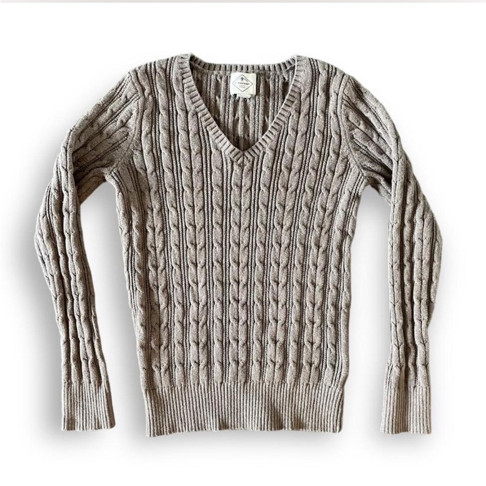 Light brown cotton cable knit long sleeve